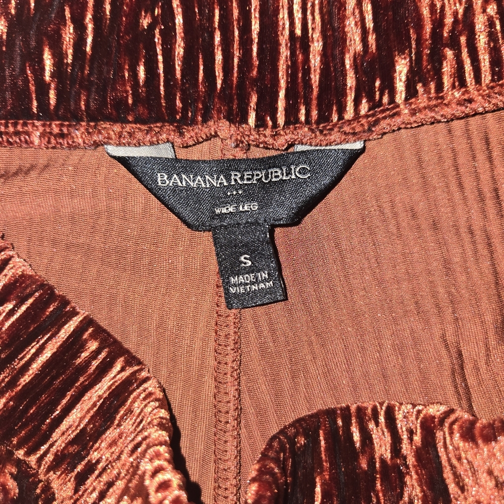 Banana Republic Small Dark Orange Crushed Red Orange Velvet Wide Leg Pants - Picture 3 of 7